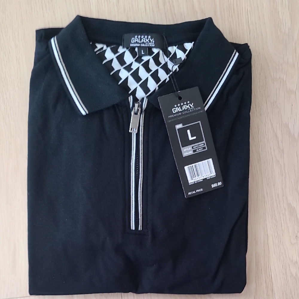 Galaxy By Harvic Black Polo with Geometric Collar